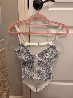 Garage White and Blue Floral Bustier Crop Top